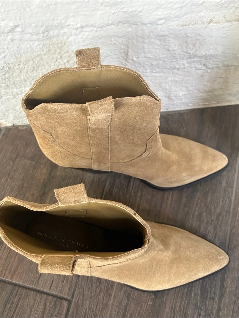 Marc Fisher Suede Pointed Western Booties - Tan
